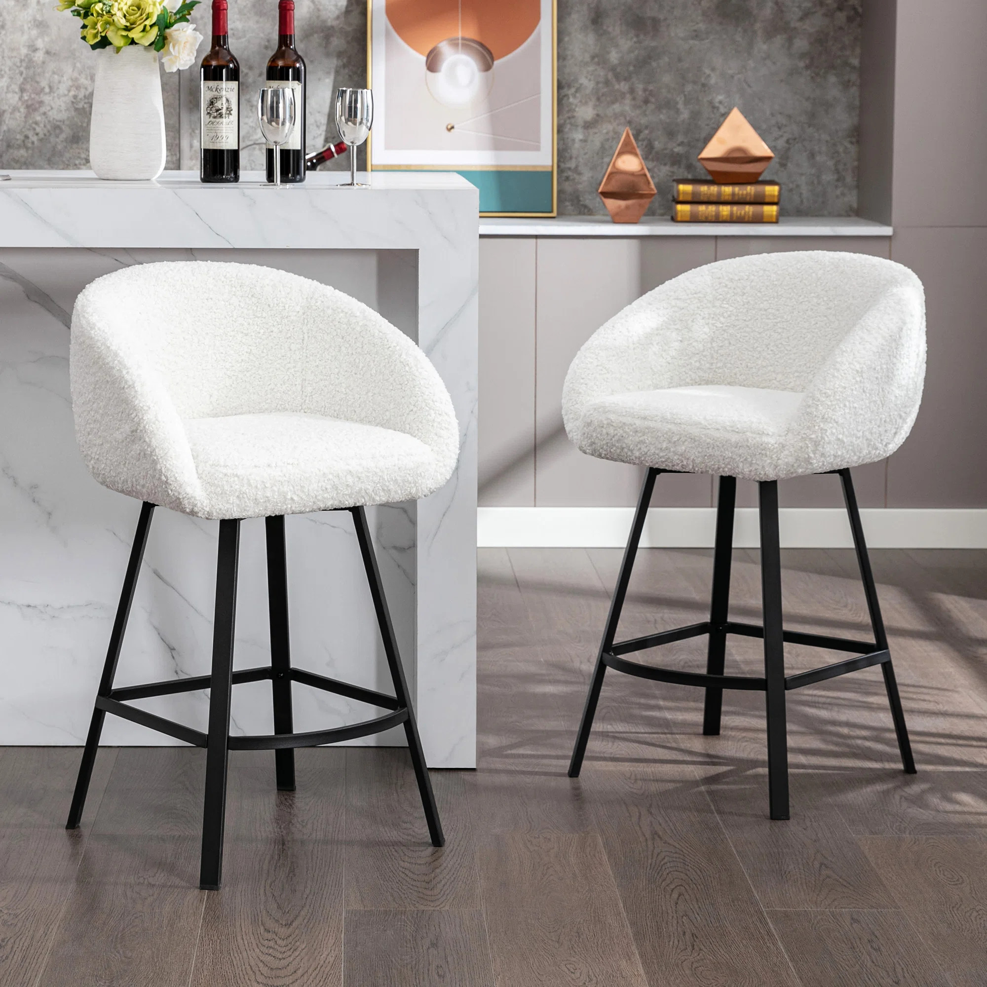 Kensyn Swivel 26.4" Sherpa Counter Stool | Wayfair North America