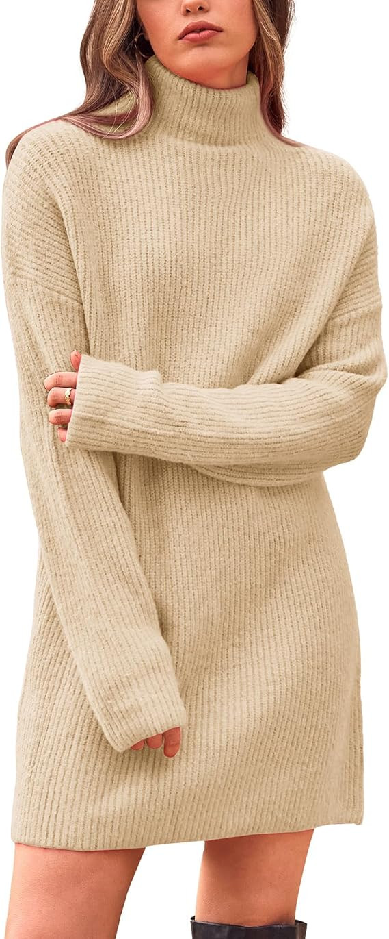 BTFBM Women's Long Sleeve Turtleneck Sweaters Soft Ribbed Knit Oversized 2024 Fall Winter Long Pu... | Amazon (US)