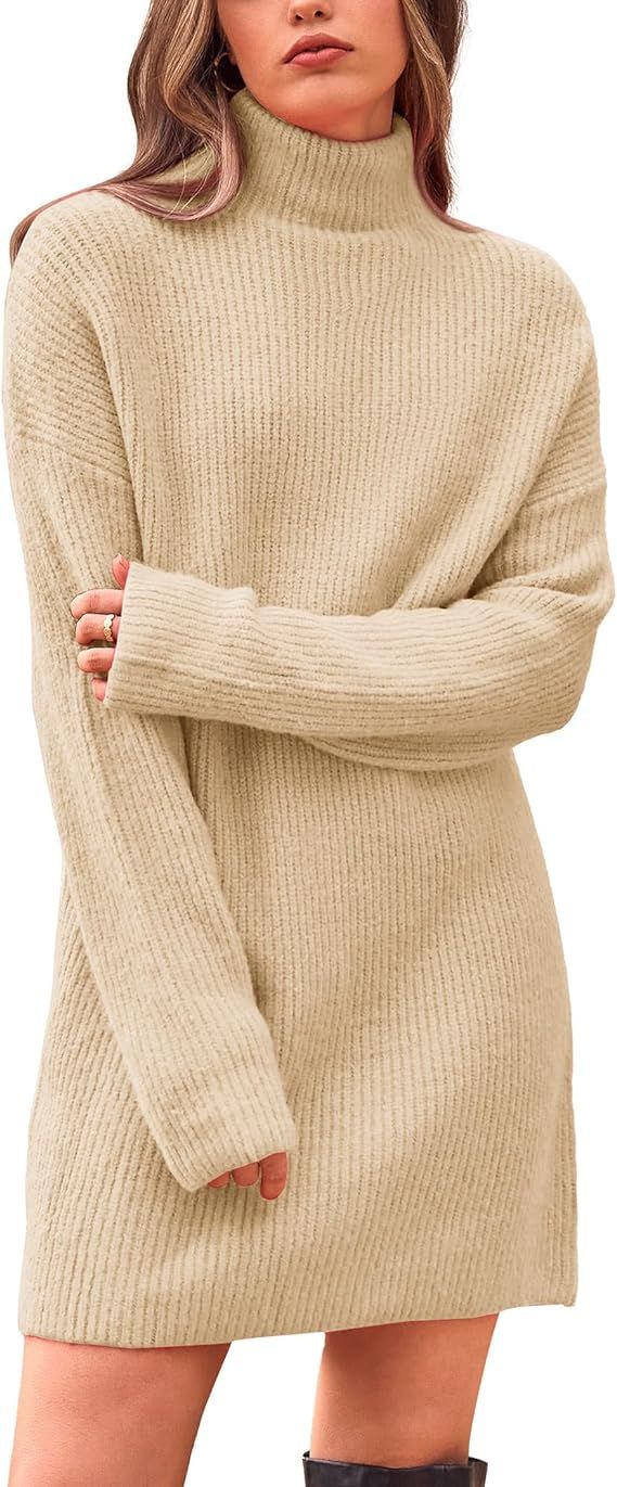 BTFBM Women's Long Sleeve Turtleneck Sweaters Soft Ribbed Knit Oversized 2023 Fall Winter Long Pu... | Amazon (US)