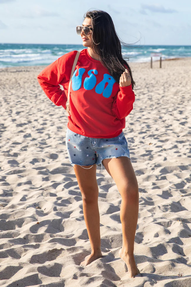 USA Puff Red Graphic Sweatshirt | Pink Lily