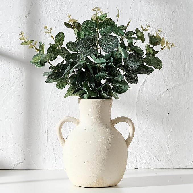 SIDUCAL Rustic Ceramic Farmhouse Flower Vase with 2 Handles, Terracotta Vase, Decorative Pottery ... | Amazon (US)