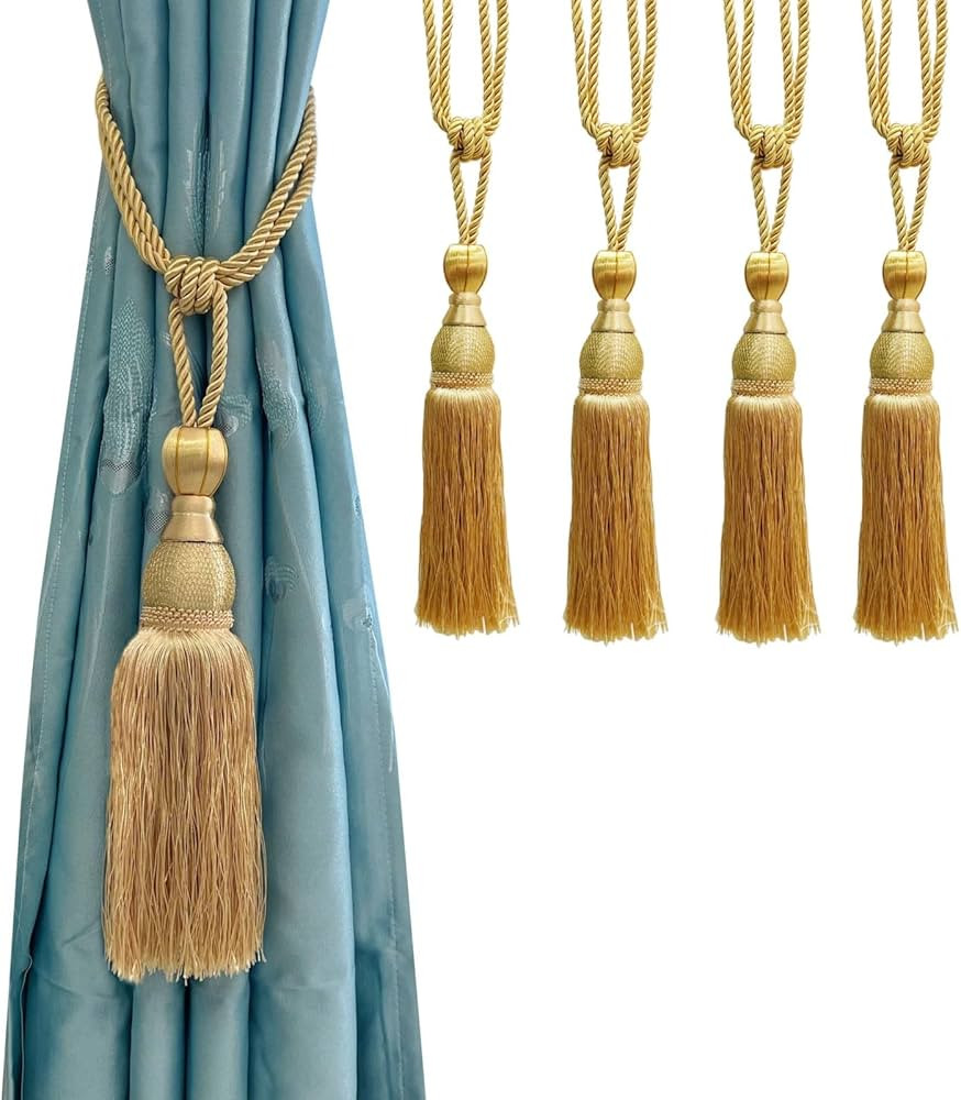 4PCS Curtain Tassels Tiebacks Handmade Curtain Holdbacks Ties for Drapes Decor (Gold) | Amazon (US)