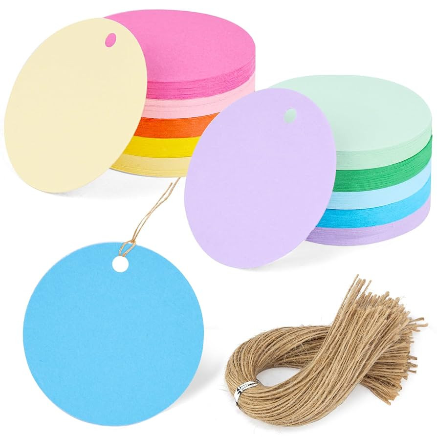 SallyFashion 200PCS Round Gift Tags, Colorful Gift Tags with String 2x2 inch for Present Wrapping... | Amazon (US)