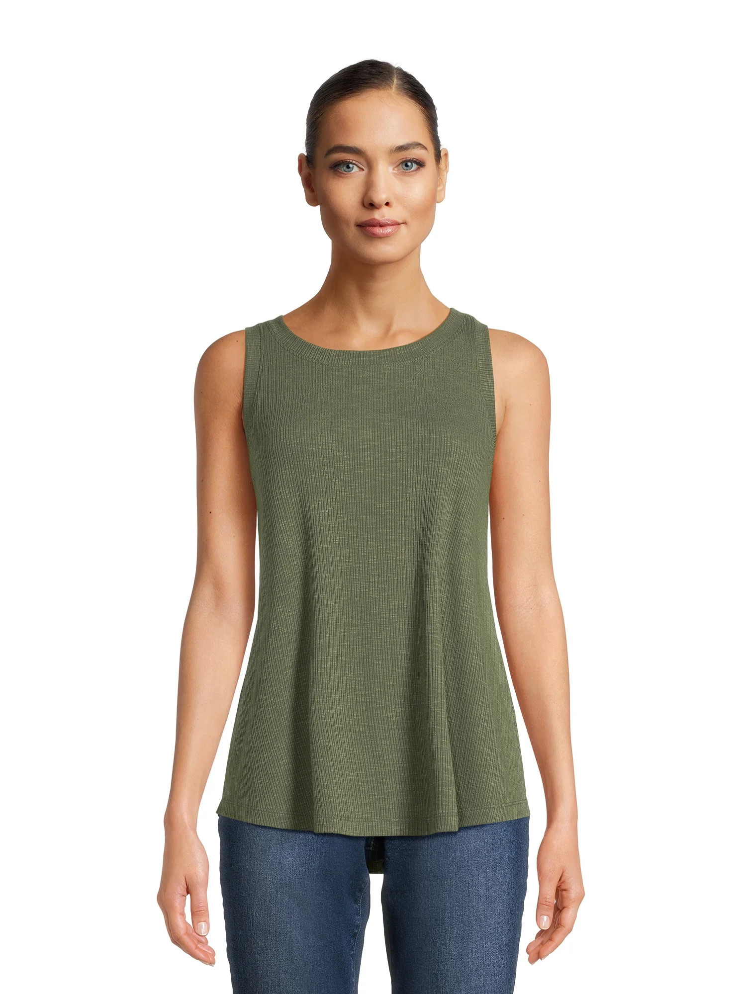 Time and Tru Women's Ribbed Swing Tank Top, Sizes S-XXXL | Walmart (US)
