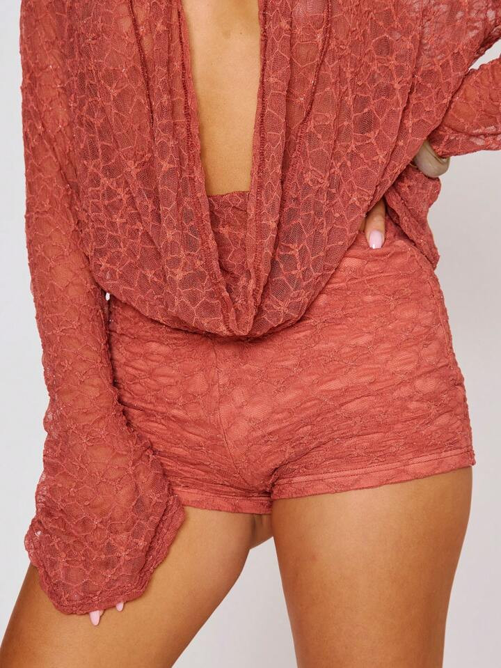 MUSERA Mid Rise Textured Lace Fitted Micro Mini Shorts Only Sexy Cute Ibiza Spring Summer Club Va... | SHEIN