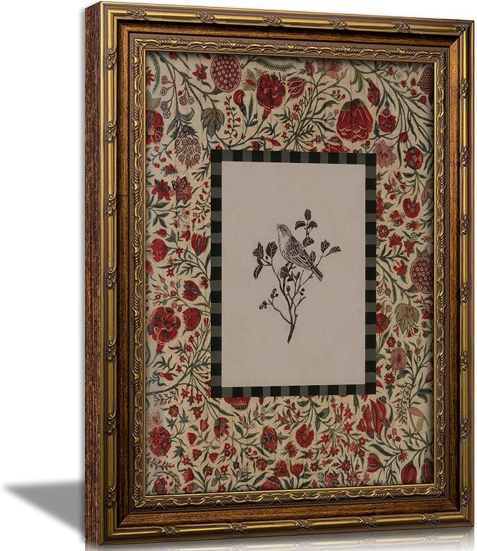 RLZIEWPT Vintage Gold Framed Wall Art, Retro Cottagecore Sketch Bird Picture Wall Decor, Rustic F... | Amazon (US)