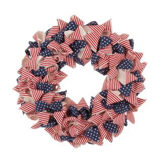Glitzhome® 18.9" Fabric Stripes & Stars Wreath | Michaels Stores