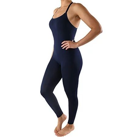 TD Collections Women's Seamless Shaping Stretch Racerback Bodysuit Active Jumpsuit (Navy) | Walmart (US)