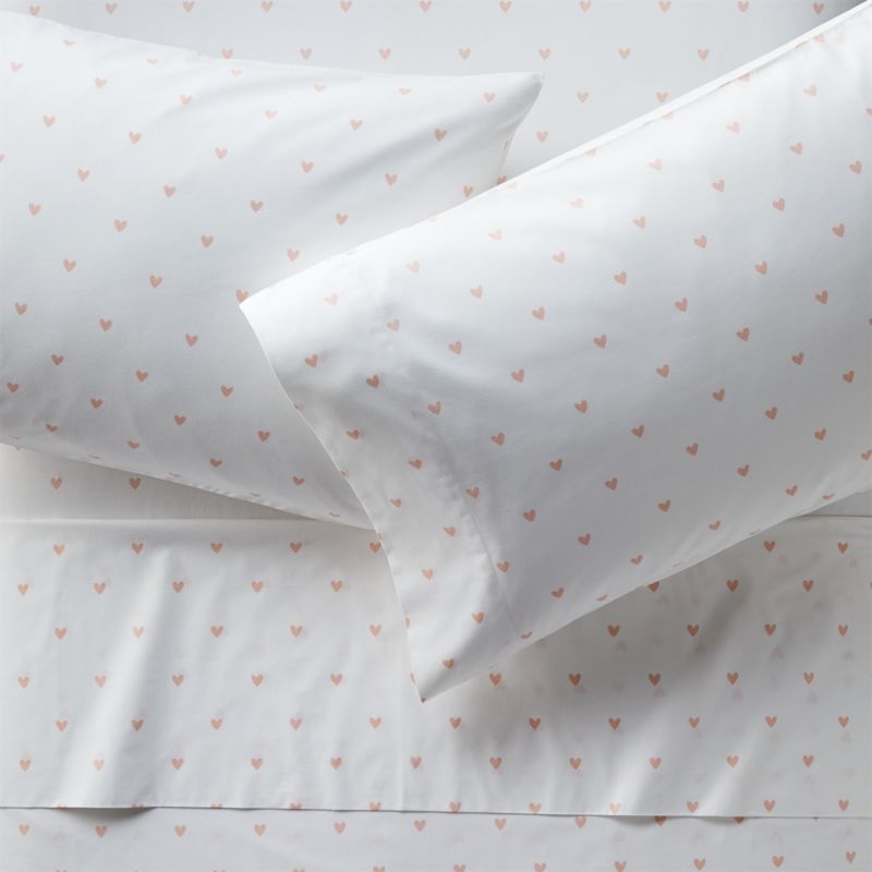 Organic Pattern Play Pink Hearts Kids Queen Sheet Set + Reviews | Crate & Kids | Crate & Barrel