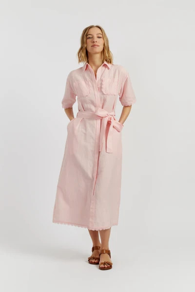 Light-Pink Linen-Blend Scallop Shirt Dress | Chinti & Parker
