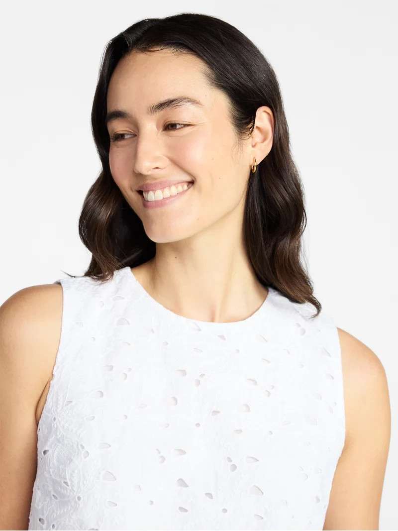 Time and Tru Women's and Women's Plus Sleeveless Cotton Eyelet Top, Sizes XS-4X | Walmart (US)