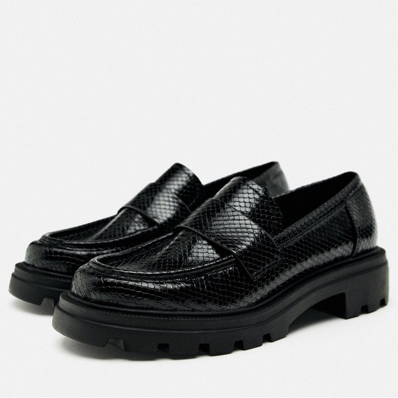 Zara Animal Print Lug Sole Penny Loafers in Black Women's Size 11 | Poshmark