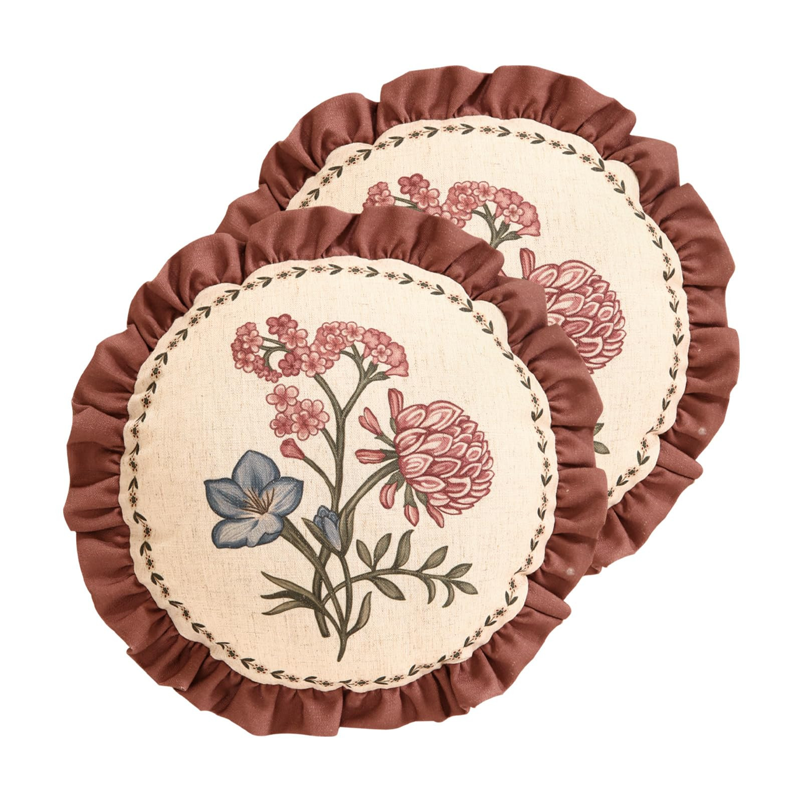 ISAENNE Design Linen Vintage Throw Pillow Covers Diameter 16" Pack of 2, Round Cushion Covers wit... | Amazon (US)