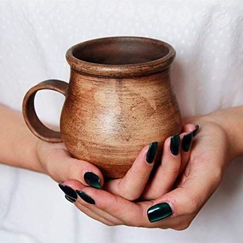 Pottery Clay Coffee Mug Ceramic 8.5 oz - Handmade Brown Coffee Cup Unique Rustic Tea Cups Clear S... | Amazon (US)