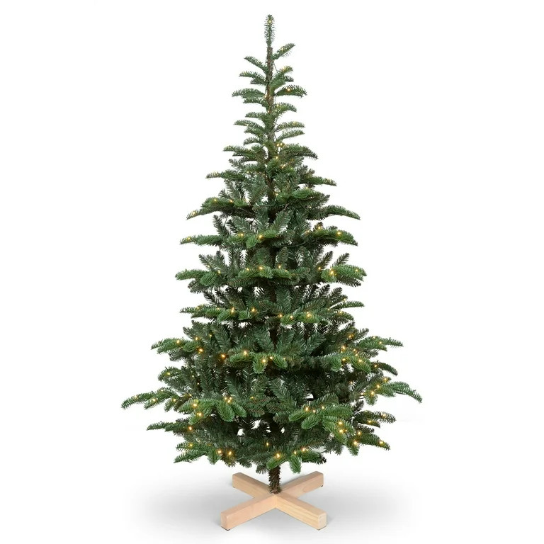 Wooden Base Christmas Tree 7 ft Pre lit, Bringstar Artificial Tree 941 PE PVC Mixed Tips, 400 Lig... | Walmart (US)