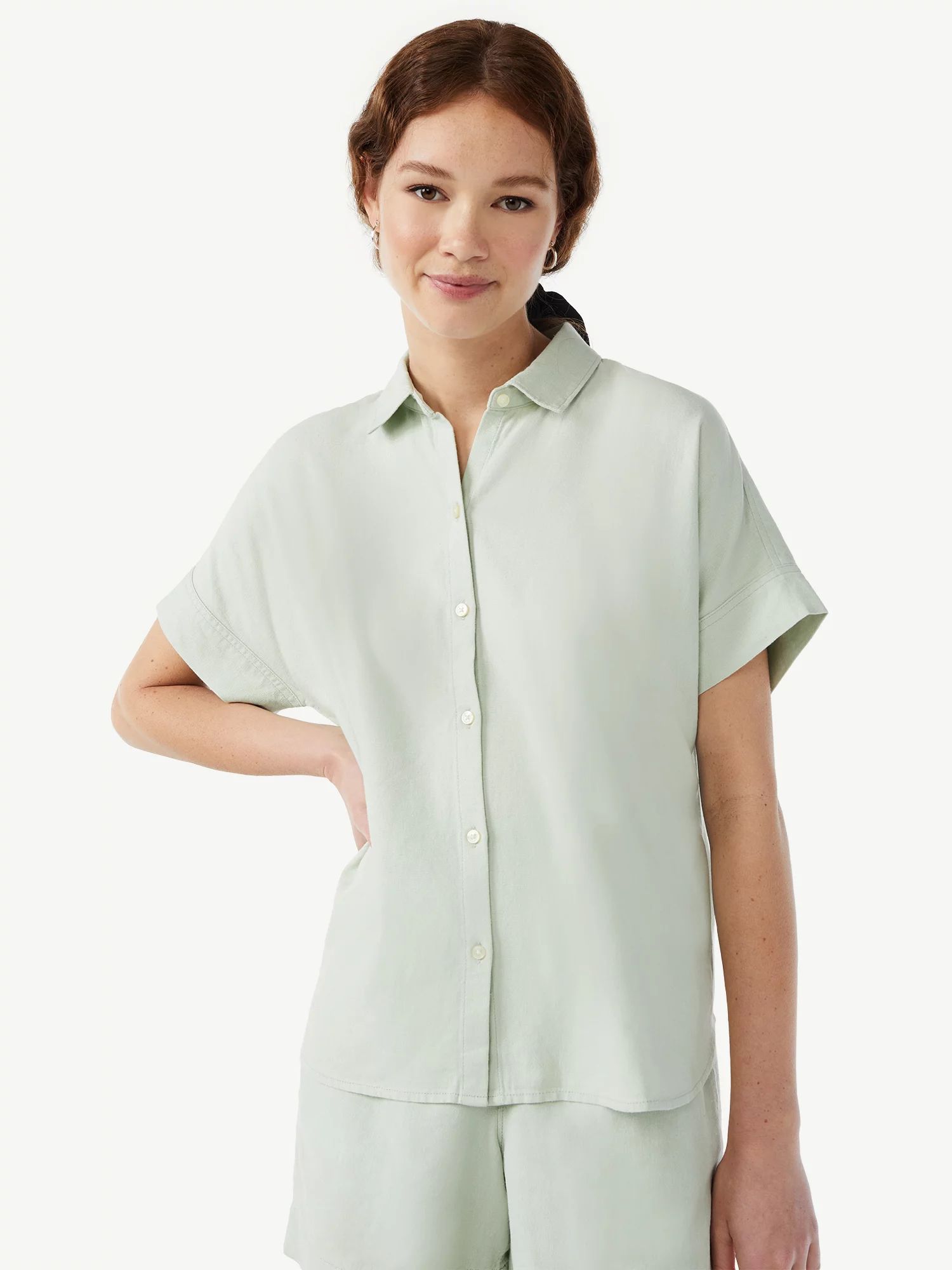 Free Assembly Women's Button Down Shirt with Short Sleeves | Walmart (US)