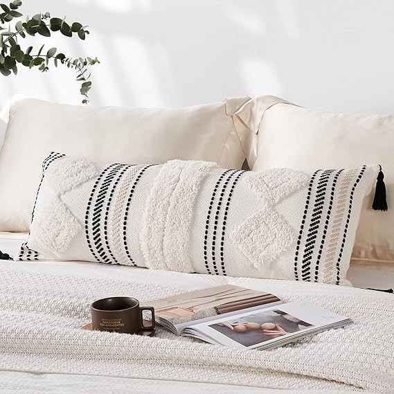 Boho Long Lumbar Pillow Cover 14x36inch, Decorative Throw Pillow Cover with Tassels, Bohemian Tex... | Amazon (US)