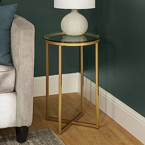 Walker Edison Modern Round Side End Accent Table Living Room, Glass/Gold | Amazon (US)