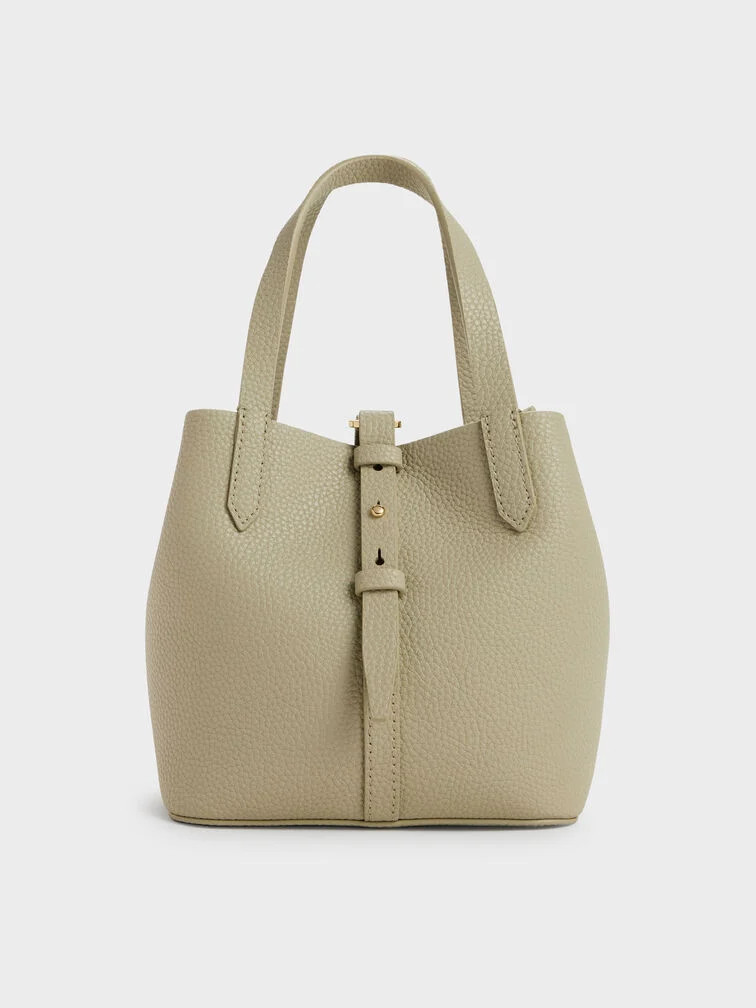 Beryl Belted Bucket Bag - Pale Olive | Charles & Keith US