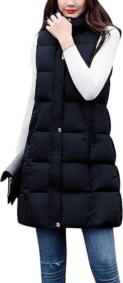 Tanming Women's Winter Cotton Padded Long Vest Coat Outerwear with Hood Pockets | Amazon (US)