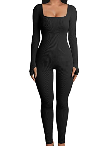 OQQ Women Long Sleeve Yoga Jumpsuits Workout Ribbed Bodysuits Pants Sexy One Piece | Amazon (US)