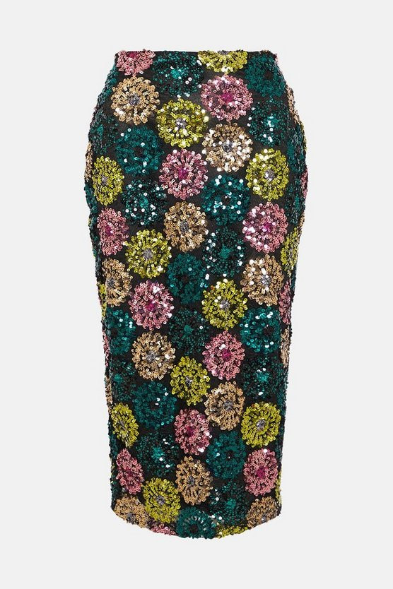 Floral Sequin Midi Skirt | Warehouse UK & IE