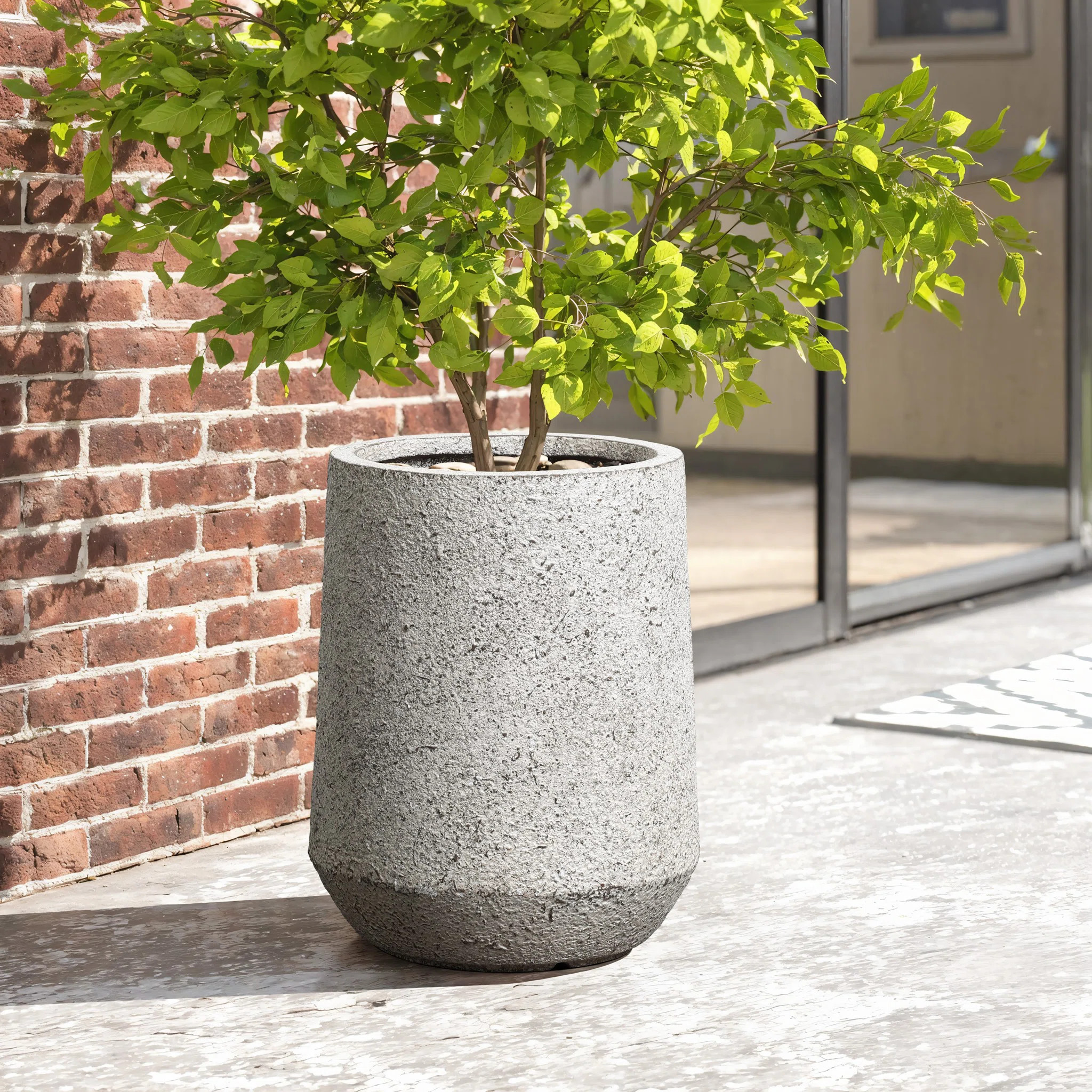 Speckled Gray and Off-White Textured Round Tapered Tall MgO Planter, Indoor and Outdoor | Wayfair North America