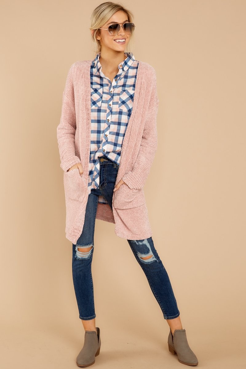 Everyday In The Winter Pink Chenille Cardigan | Red Dress 