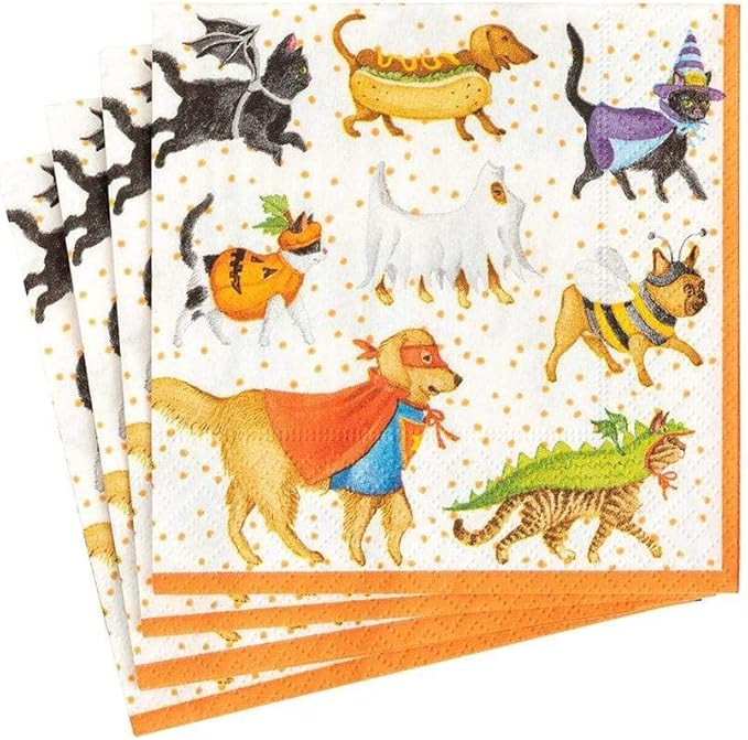 Caspari Cats, Dogs, and Pets in Halloween Costume Paper Cocktail Napkins - 20 Per Package | Amazon (US)