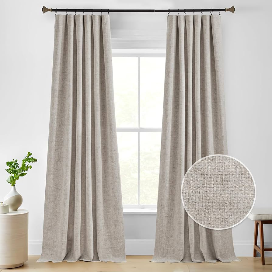 StangH 100% Blackout Curtains for Living Room, Extra Long Beige Linen Textured Window Drapes Vert... | Amazon (US)