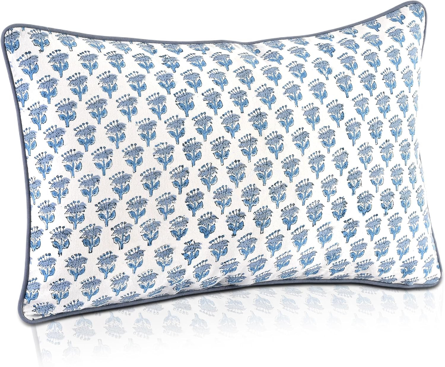 CPC Apatite Blue 100% Cotton Block Print Sham Cover 12x20 inch, Handmade Boho Floral Pillowcase, ... | Amazon (US)