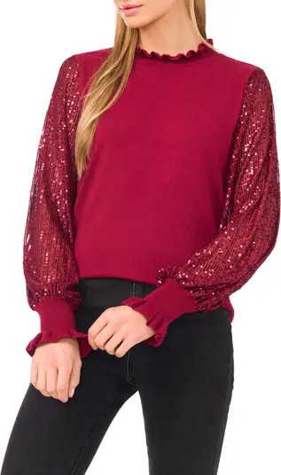 Sequin Sleeve Mock Neck Sweater | Nordstrom