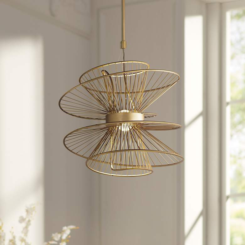 Maxim Zeta 22" Wide Natural Aged Brass 2-Light LED Pendant | Lamps Plus