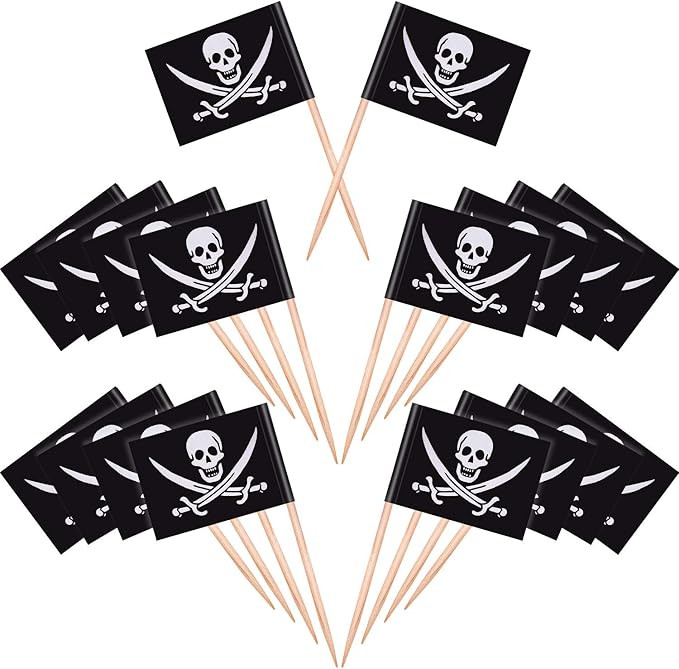 Blulu 100 Pieces Pirate Cocktail Toothpicks Flags Cake Toppers for Food, Appetizer, Cocktail, Cup... | Amazon (US)