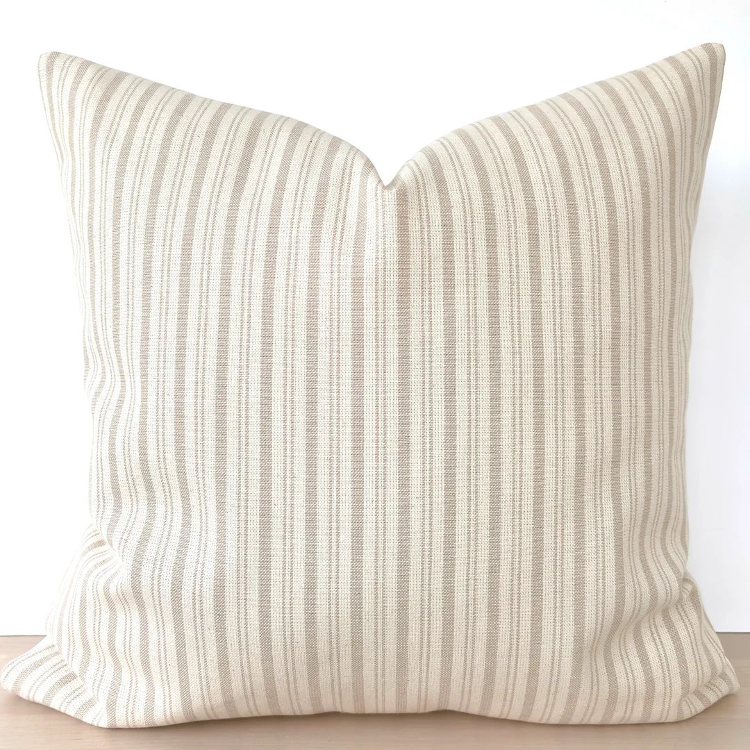 Neutral Striped Pillow Cover, Tan Striped Throw Pillow Cover, Beige Striped Pillow Cover, Tan Bei... | Etsy (US)