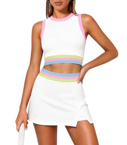 NEJXQ Two Piece Tennis Skirt Set for Women 2 Piece Skort Outfits White | Amazon (US)