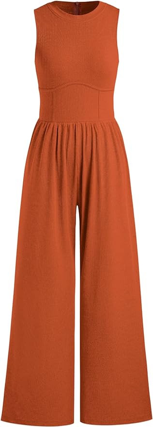 CIDER Jumpsuit for Women Sleeveless Wide Leg Overalls Casual Solid Crew Neck One Piece Outfits wi... | Amazon (US)