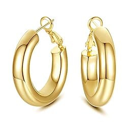 SHOWNII Chunky Gold Hoop Earrings, 14K Gold Plated Chunky Tube Hoop Earrings for Women Lightweigh... | Amazon (US)