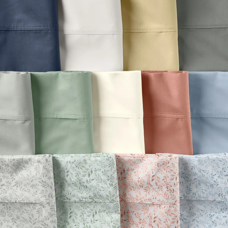 Better Homes & Gardens Cool & Crisp 4-Piece 300 Thread Count Green River Cotton Percale Sheet Set... | Walmart (US)