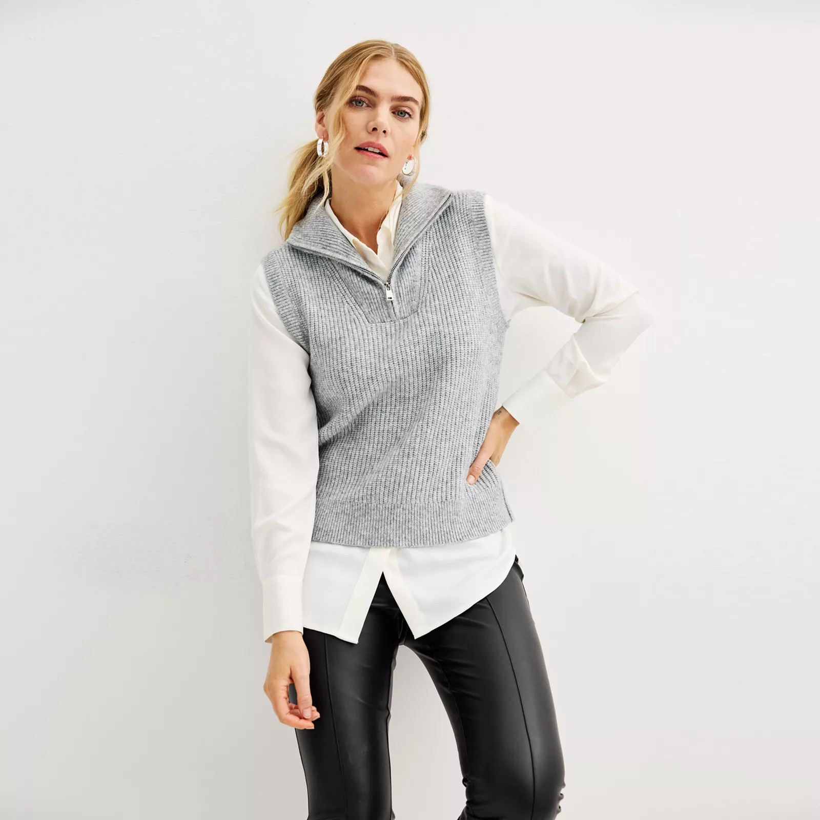 Women's Nine West Quarter Zip Vest | Kohl's
