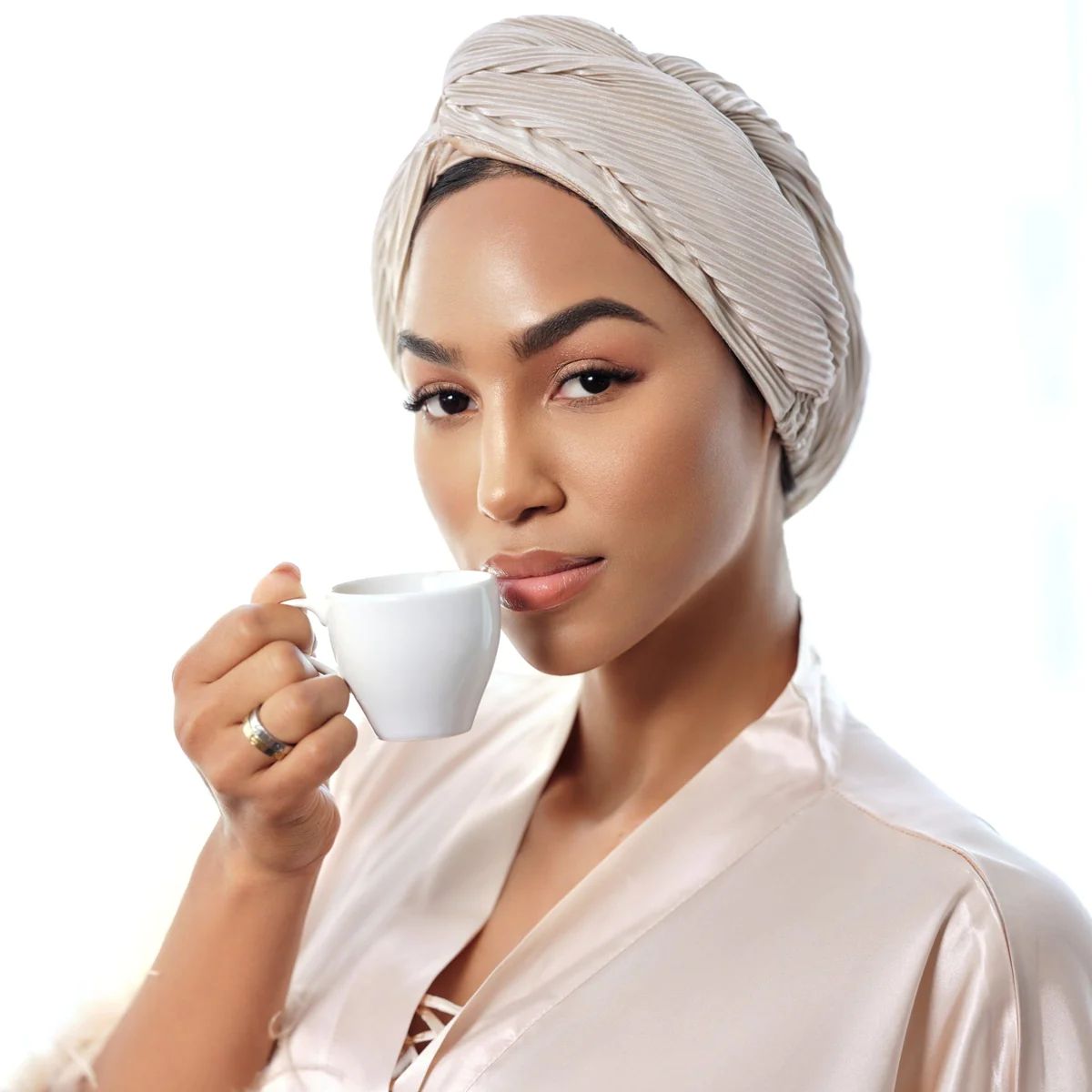 Champagne Pleated Sleep Turban | You Go Natural