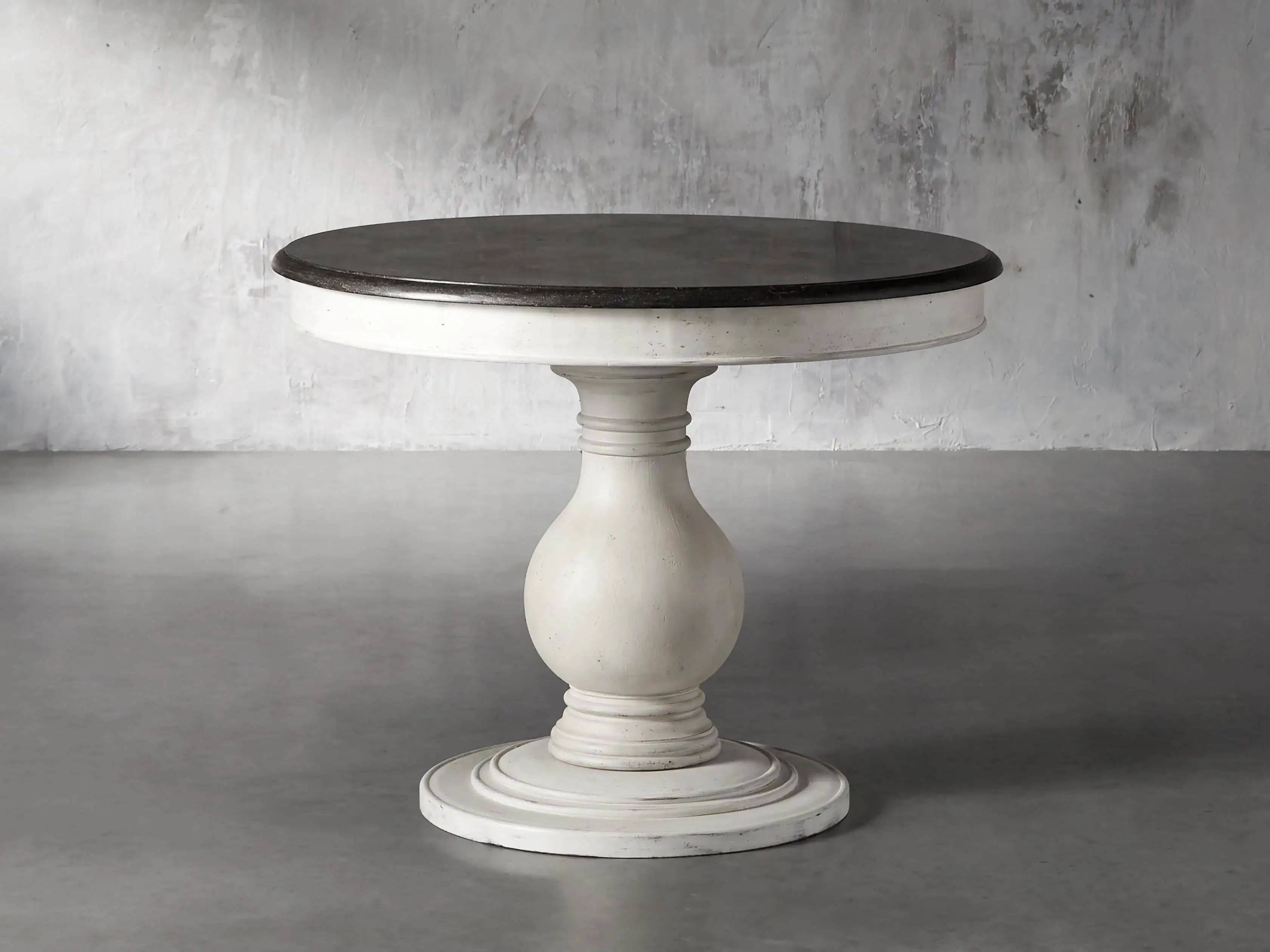 Luca 39"" Round Pedestal Dining Table With Bluestone Top In Rustic White | Arhaus