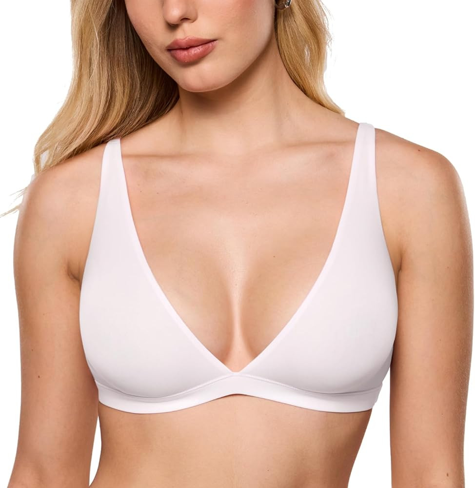 INLYRIC Women's Inbarely Soft Plunge Bralette Unlined Seamless Wireless Triangle Deep V Non Wired... | Amazon (UK)