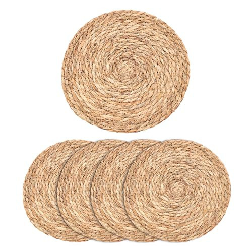 Round Woven Placemats, 11" Woven Rattan Placemats, Farmhouse Placemats, Wicker Placemats, Boho Placemats, Natural Placemats Set of 4 Woven Table Mats for Home, Wedding Dining Plates | Amazon (US)