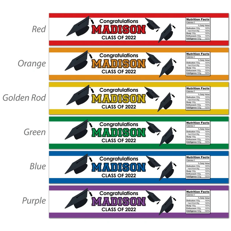 Printed Waterproof Graduation Water Bottle Labels, Congratulations, Class of 2022, red, orange, b... | Etsy (US)