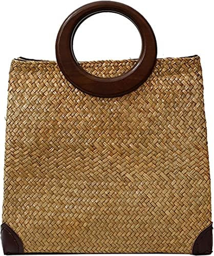 QZUnique Hand-woven Straw Bag Women Summer Beach Handbag Purse Retro Rattan Tote Clutch Travel Ba... | Amazon (US)