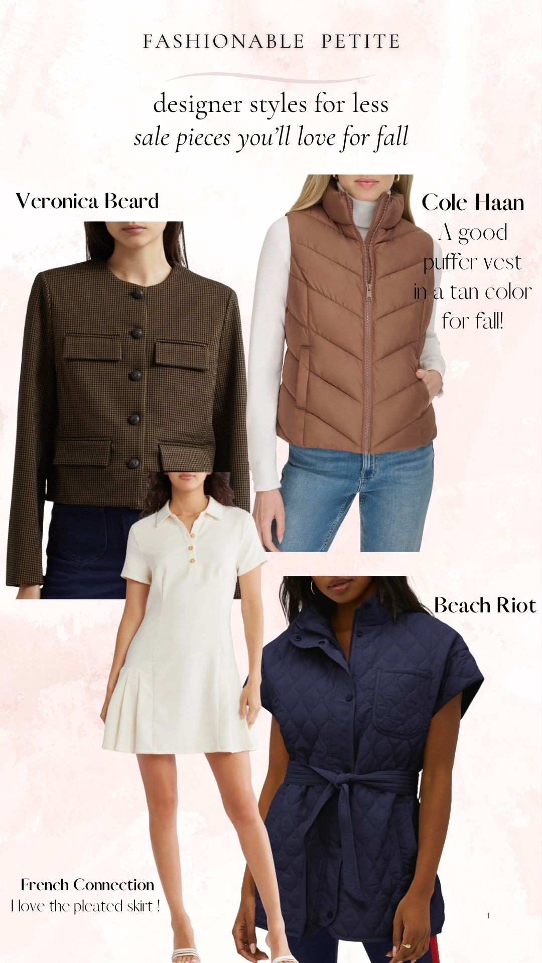 New designer styles for less for including Veronica beard and a gorgeous quilted vest from Beach Riot that would be great sleeveless for early fall!

Fall outfit, blazer, vest, fall dress 

#LTKSaleAlert