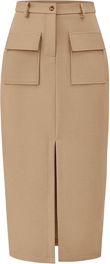 Amazon.com: KIRUNDO Womens Midi Skirt 2024 Spring Summer High Waist Cargo Skirt Business Casual W... | Amazon (US)