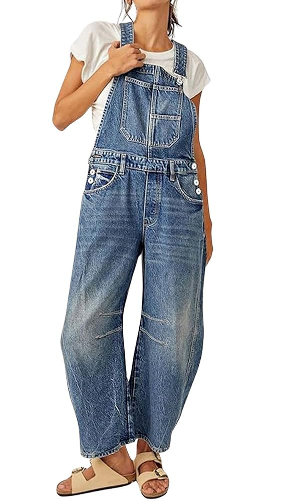 loveimgs Women Y2k Baggy Barrel Jeans Overalls Wide Leg Denim Pants Bib Overalls Jumpsuit Boyfrie... | Amazon (US)