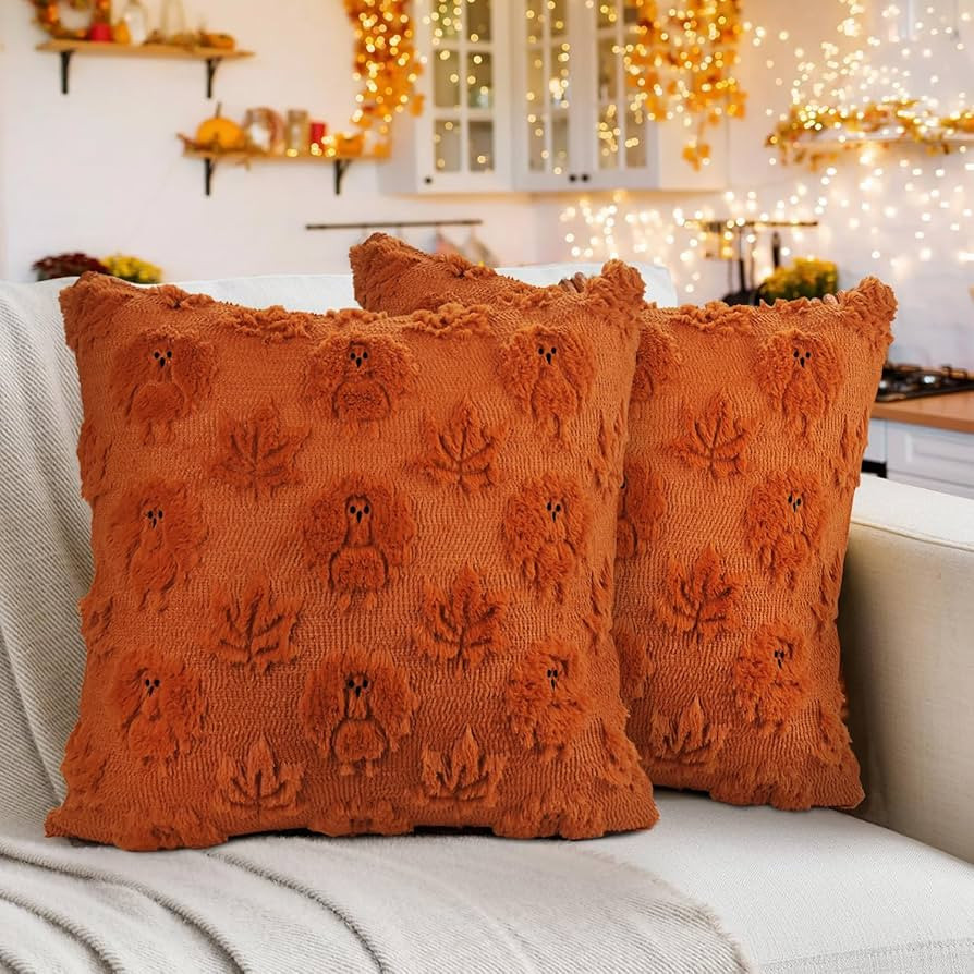 Fall Decorative Throw Pillow Covers 18 x 18 Inch, Thanksgiving Maple Leaf Turkeys Pillow Covers, ... | Amazon (US)